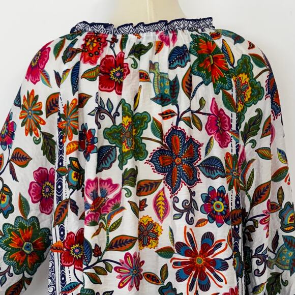 John Mark Floral Print Embroidery Top Tunic Peasant Blouuse Multi 3/4 Sleeves 1X - Picture 7 of 10